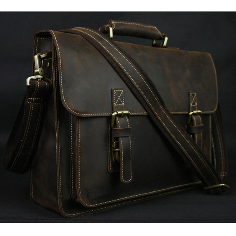 Leather Work Bag Laptop - Vintage Crazy Horse valigetta da uomo