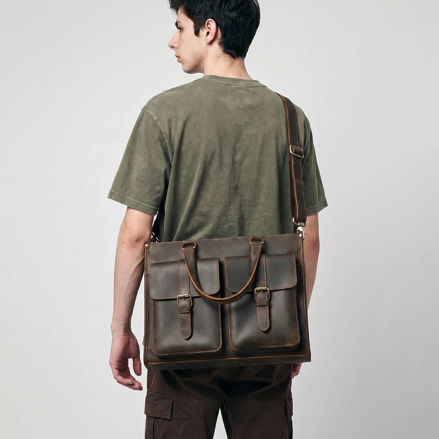 Leather Work Bag Laptop - Borsa a Tracolla Vintage in Vera