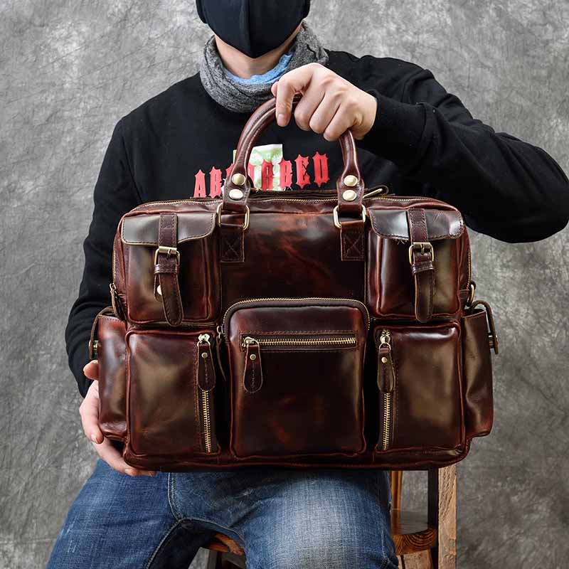 Leather Work Bag Laptop - Cartella da uomo in vera pelle