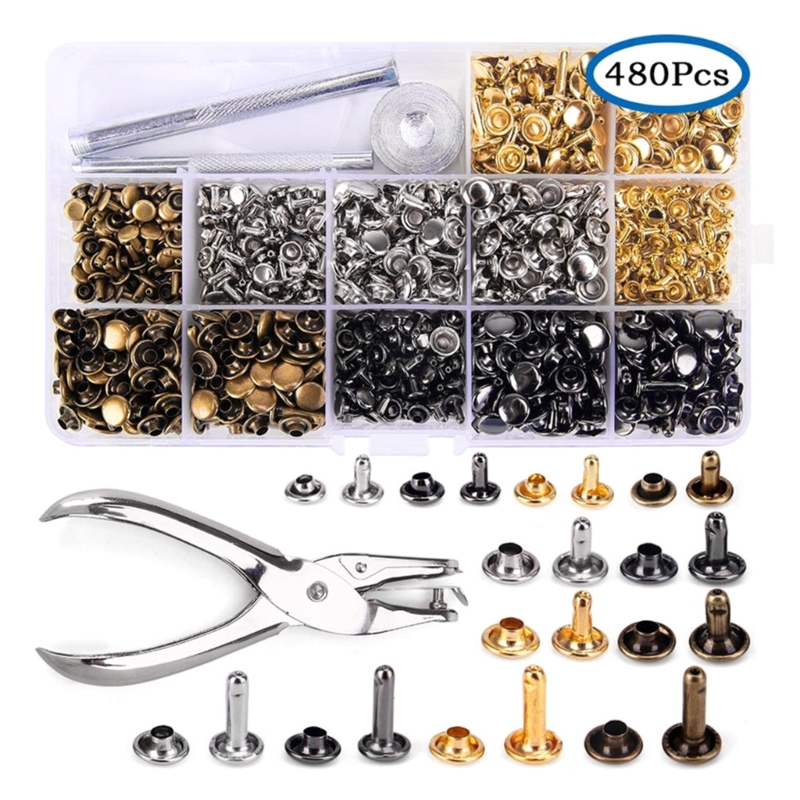 Rivet Setter Tool - 180set rivetti in pelle 6mm/8mm/12.0mm 4