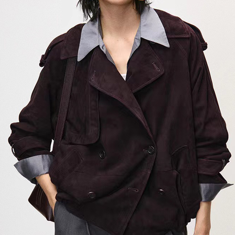 Leather Work Jacket Women'S - Giacca in vera pelle scamosciata Autunno
