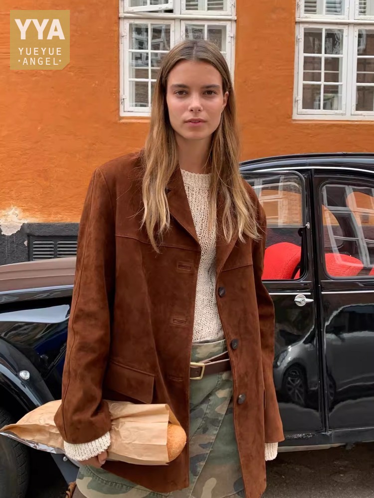 Leather Work Jacket Women'S - Giacca da donna vintage autunnale in